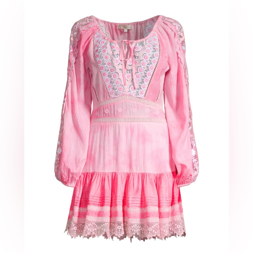NEW LoveShackFancy Chelie Embroidered Tie Dye Boho Festival Gypsy Mini Dress NWT
